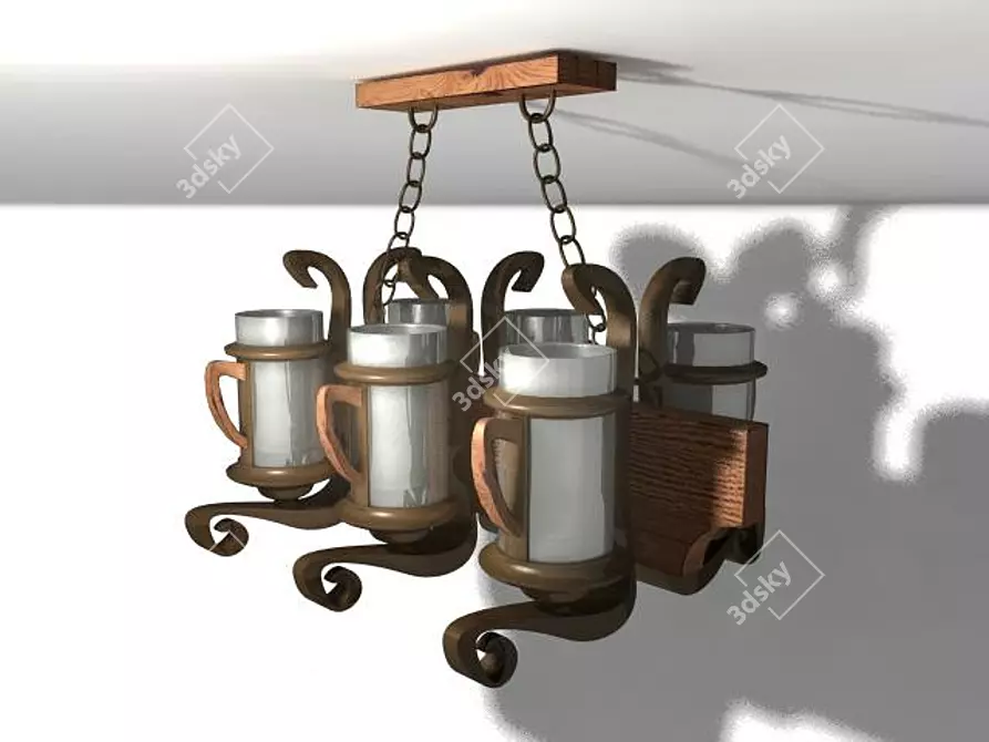 Wooden Beer Mug Chandelier 3D model image 1