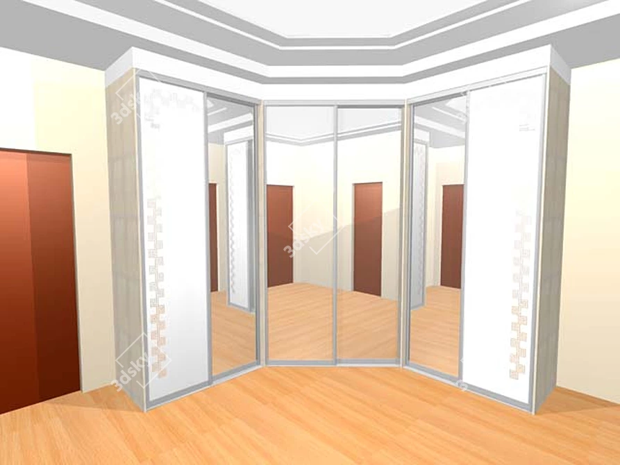 Mirrored Sliding Closet with Silver Frame 3D model image 1