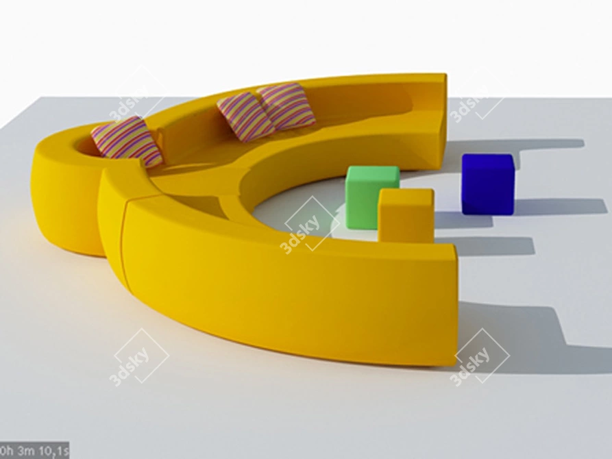 Yellow Semi-Circular Sofa with Cushions 3D model image 1