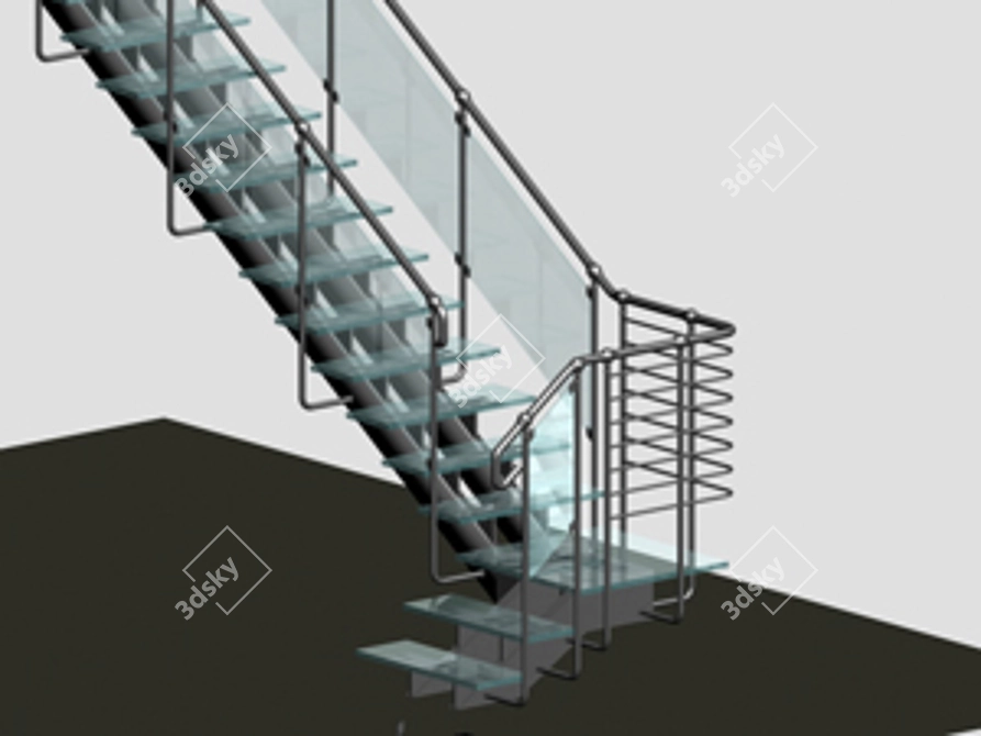 Sleek Glass Metal Staircase 3D model image 1