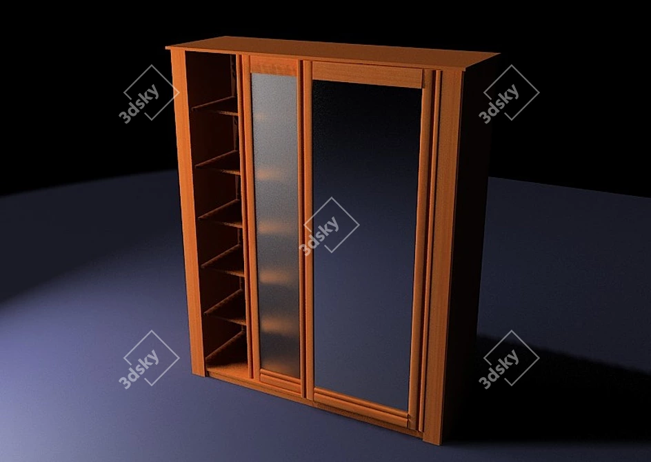 Cherry Wood Wardrobe with Mirror Door 3D model image 1