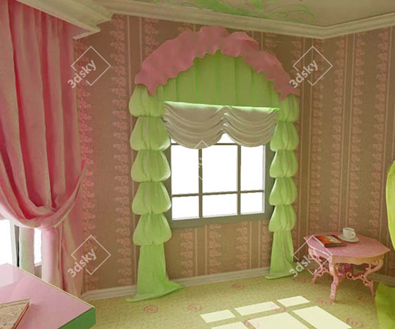 Arch Window Curtains 3D model image 1