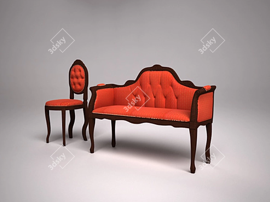 Elegant Baroque Chair & Sofa 3D model image 1