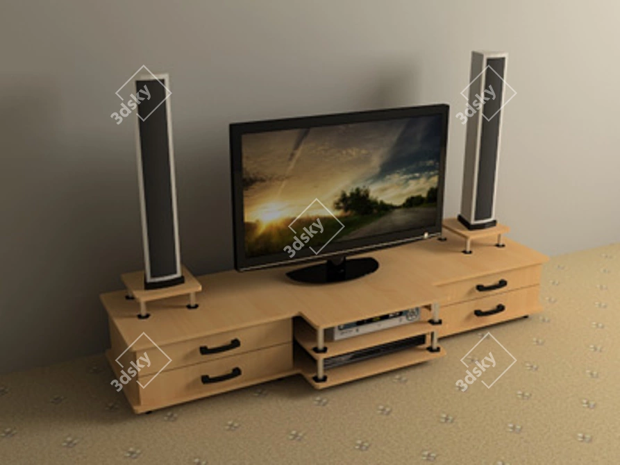 3D TV Set with Stylish Table 3D model image 1