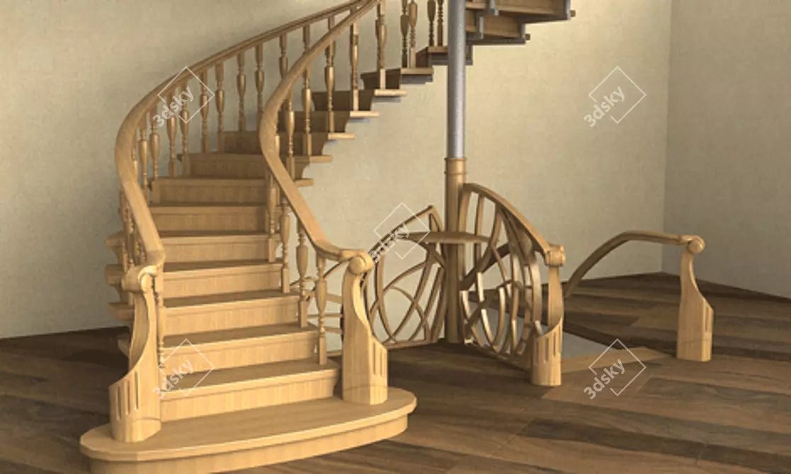 Wooden Textured Ladder 3D model image 1