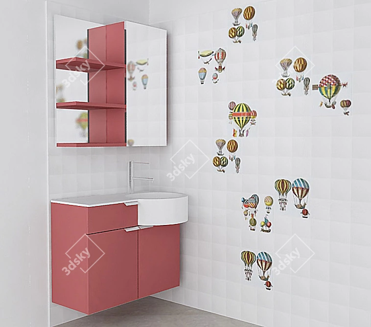Modern Bathroom Vanity Set Kubik 3D model image 1