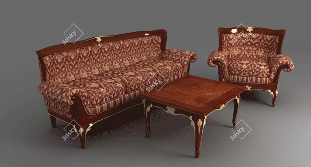 Vintage Classic Sofa Set 3D model image 1