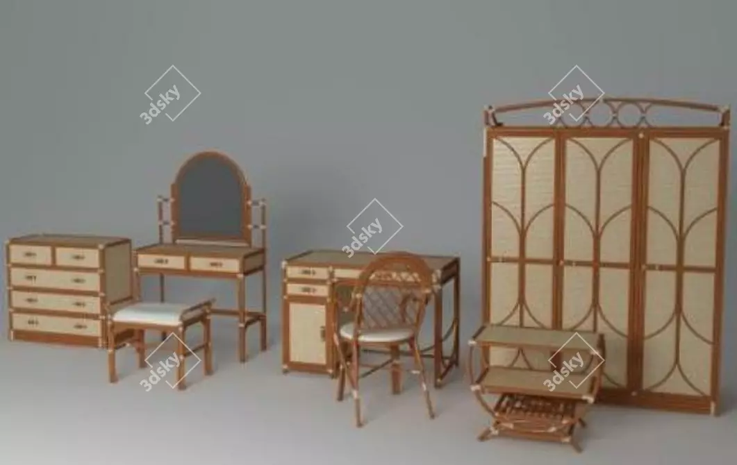 Elegant Rattan Furniture Set 3D model image 1