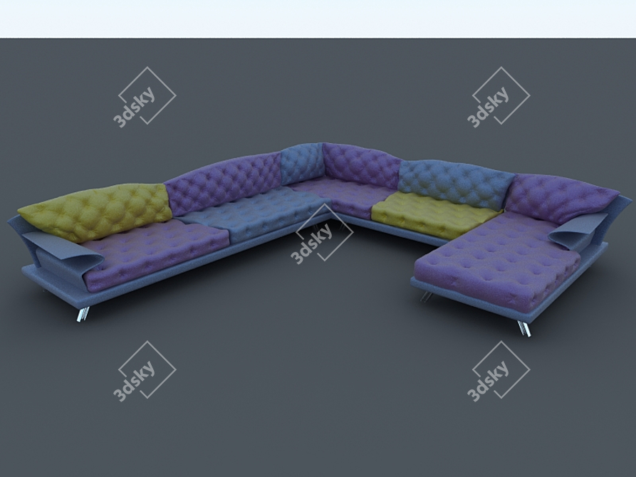 Stylish Quilted Sofa 3D model image 1