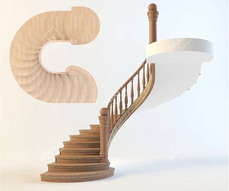 Elegant Curved Staircase 3D model image 1