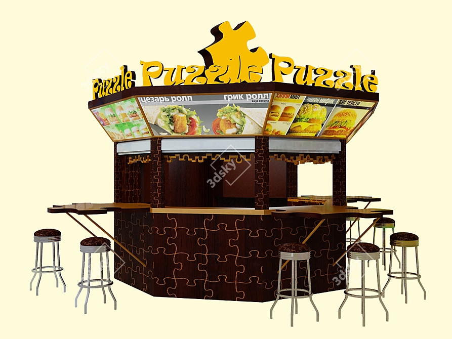 Puzzle Fast Food Stall 3D model image 1