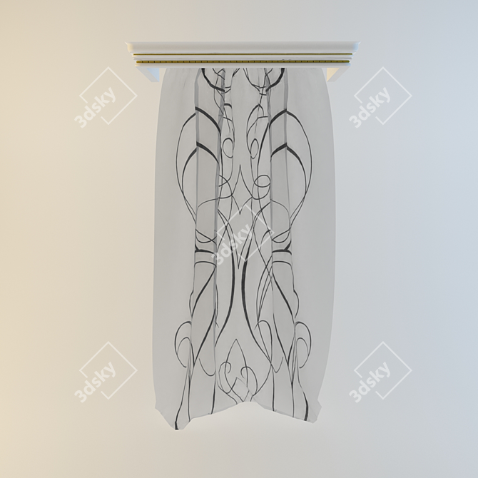 Classic Curtain with Cornice 3D model image 1