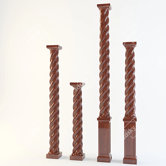 Elegant Twisted Wooden Columns 3D model image 1