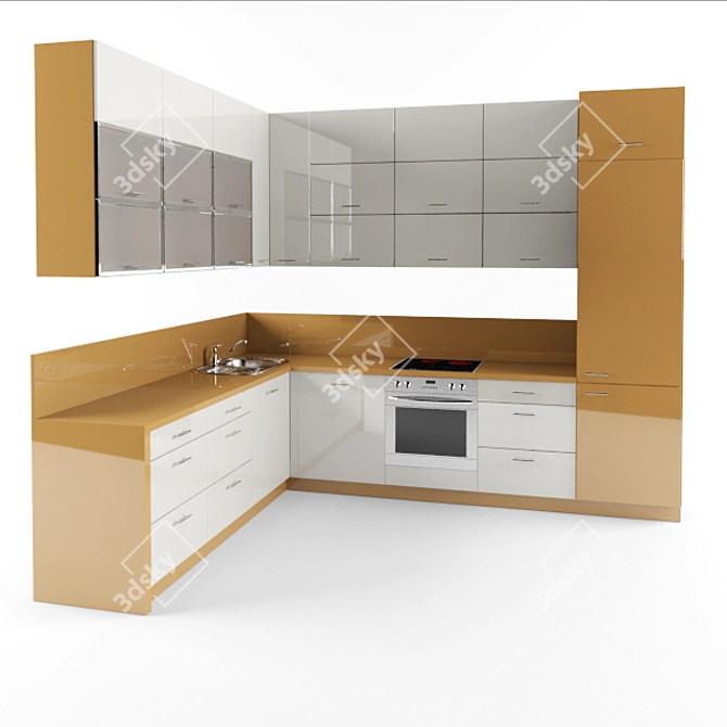 Standard-sized Kitchen with Sink and Oven 3D model image 1