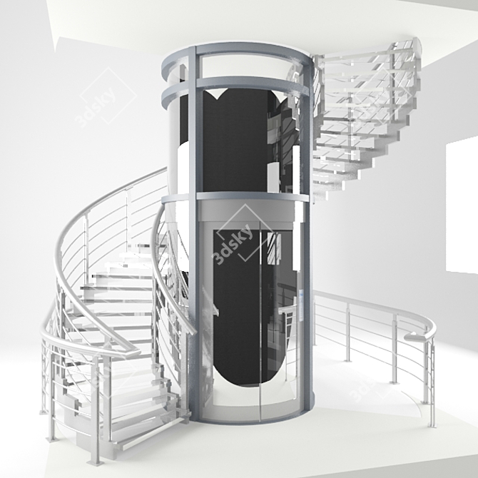 Spiral Staircase & Round Elevator 3D model image 1