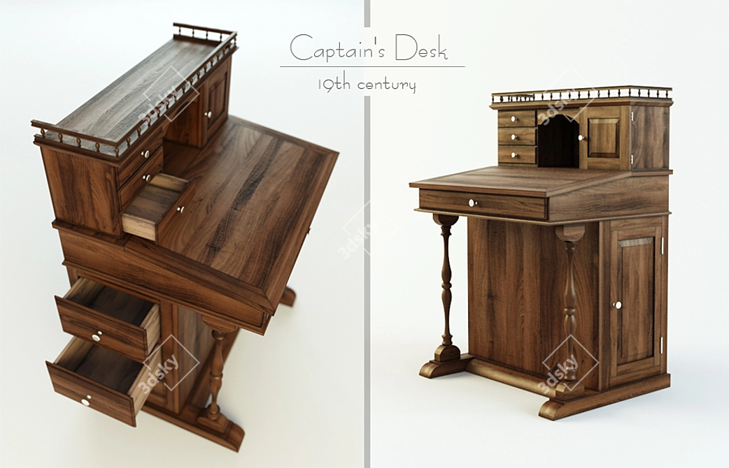 Nautical Captain's Desk 3D model image 1