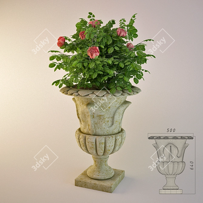 Elegant Stone Garden Vase 3D model image 1