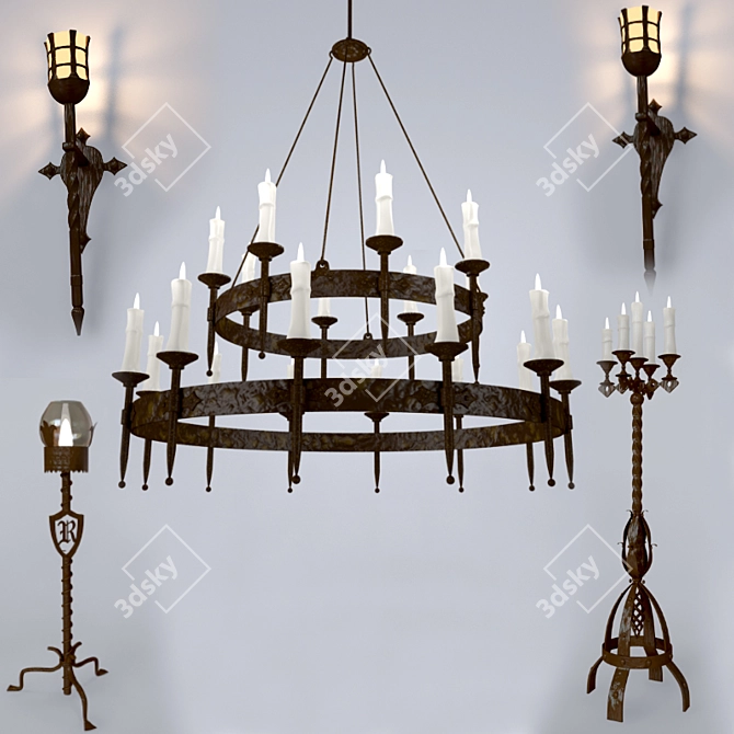 Vintage Forged Lighting Set 3D model image 1