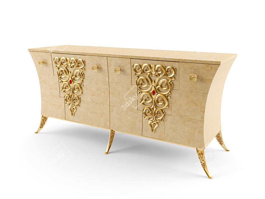 Italian Luxury Leather and Wood 4-Door Dresser 3D model image 1