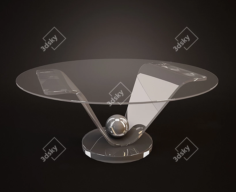 Modern Glass Table with Decorative Base Ball 3D model image 1