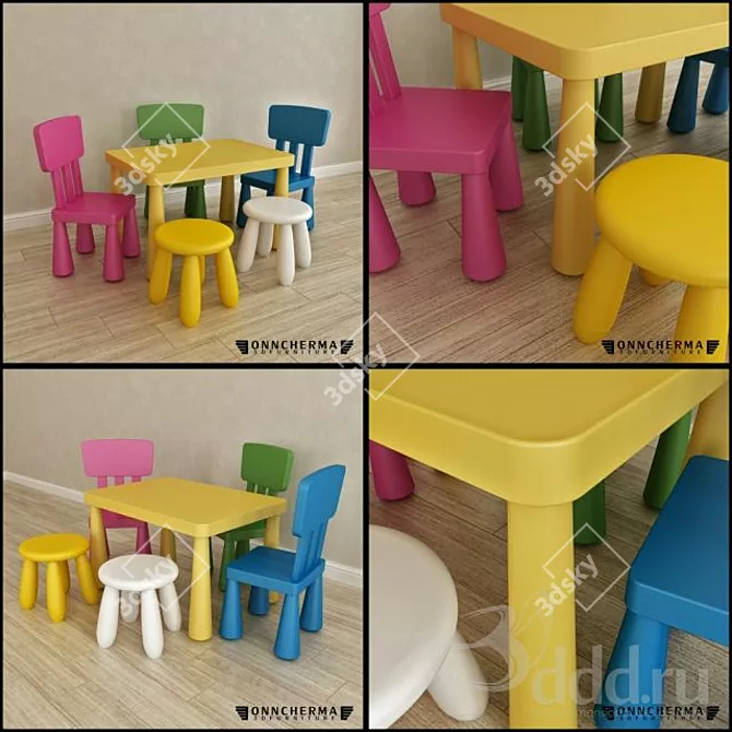 Ikea MAMMUT: Stylish Chair, Stool & Table Set 3D model image 1