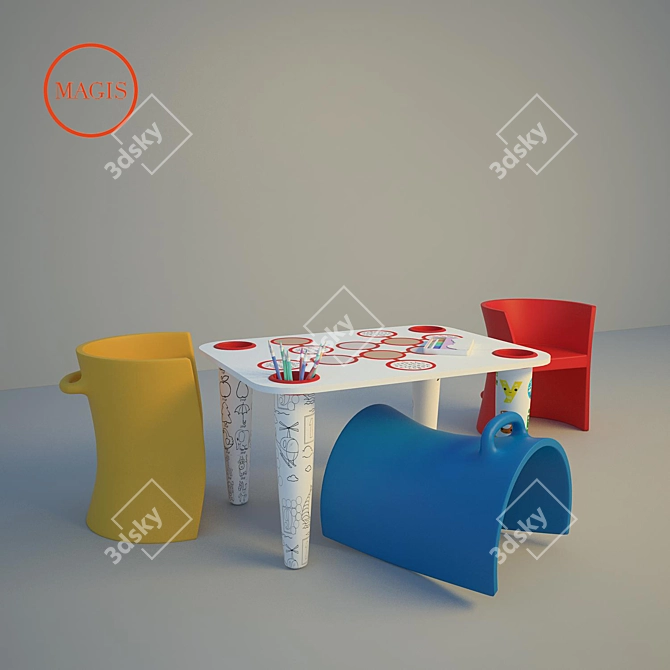 Sleek Magis Table and Chairs 3D model image 1