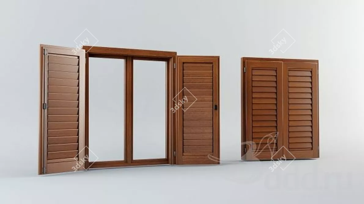 Classic Wood Window with Shutters 3D model image 1