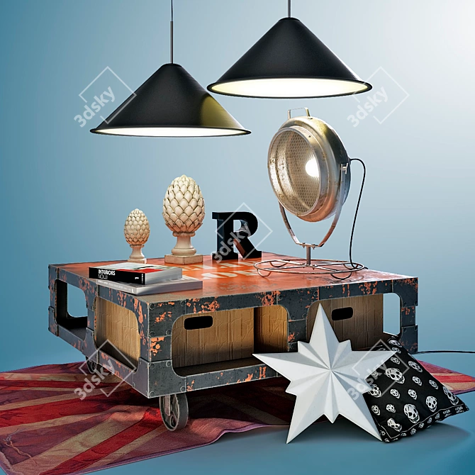 Chic Home Decor Set with Maison Du Monde Coffee Table, Designer Accessories, and Tom Dixon Pendant Lights 3D model image 1