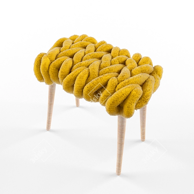 Yellow Knit Stool with Ash Legs 3D model image 1