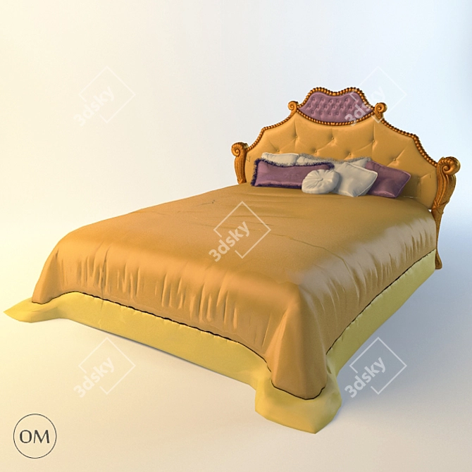 Handcrafted Two-Person Bed 3D model image 1