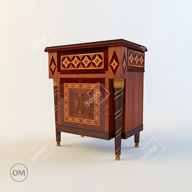 Elegant Carved 3-Drawer Nightstand 3D model image 1