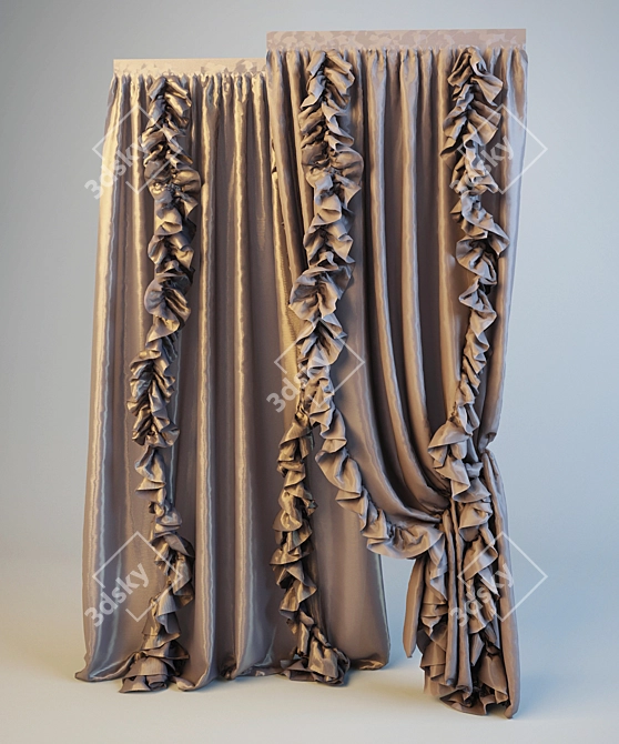 Ruffled Elegance Curtain Pair 3D model image 1