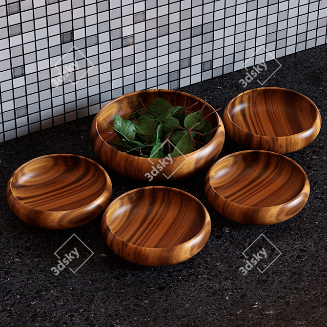 Salad Served in Wooden Utensils 3D model image 1