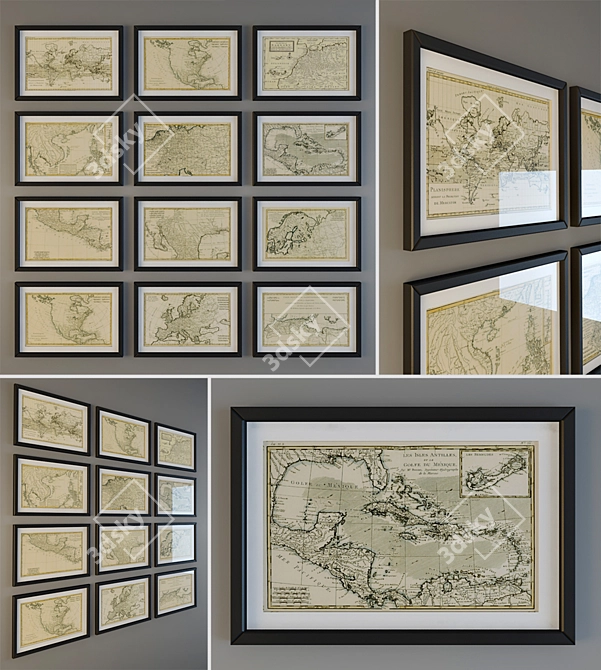 Vintage Maps Set: Rich History 3D model image 1