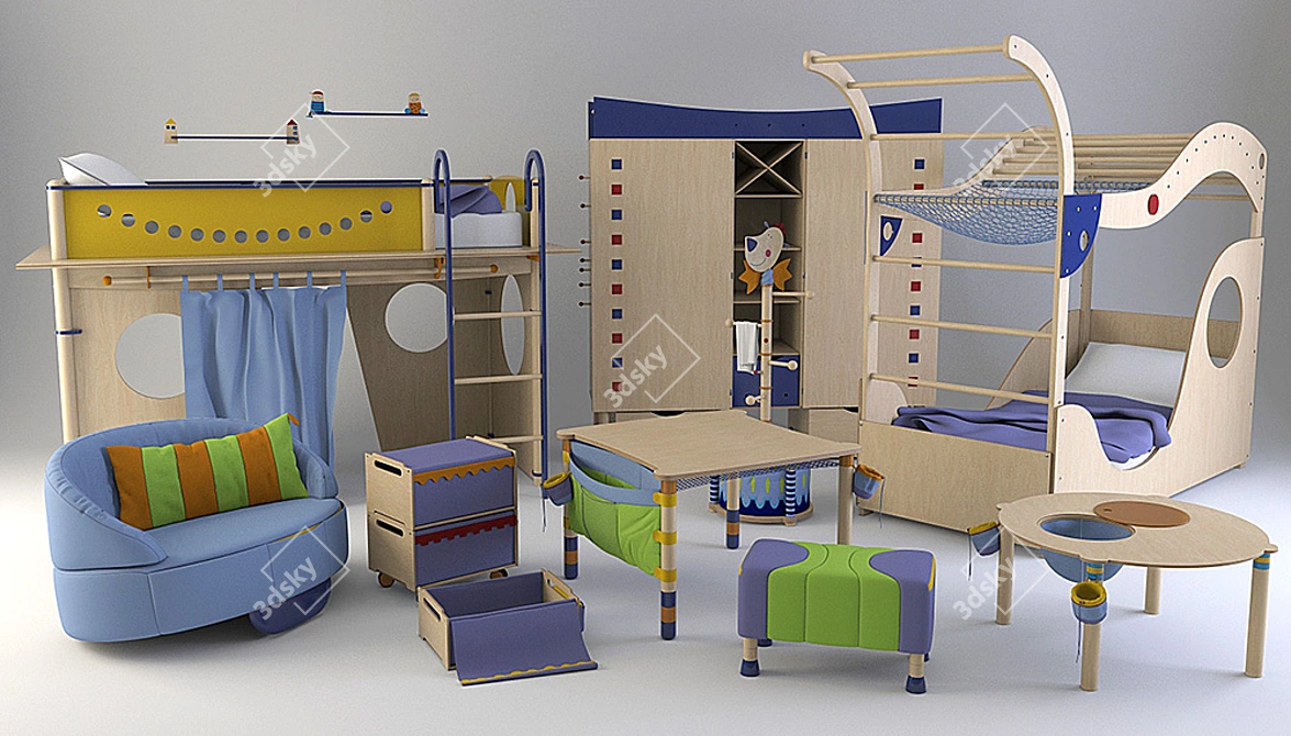 Haba Children's Furniture Set - Bed, Wardrobe, Chair, Table, and More! 3D model image 1
