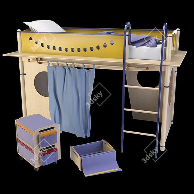 Haba Children's Furniture Set - Bed, Wardrobe, Chair, Table, and More! 3D model image 3