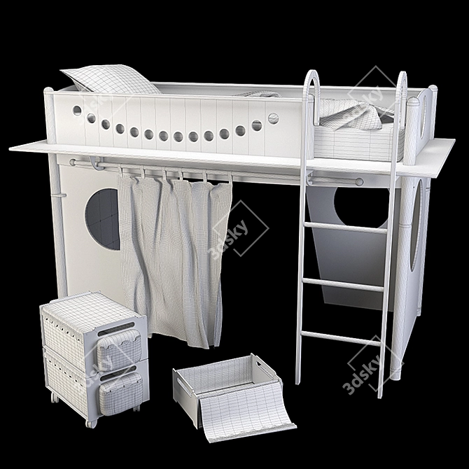 Haba Children's Furniture Set - Bed, Wardrobe, Chair, Table, and More! 3D model image 6