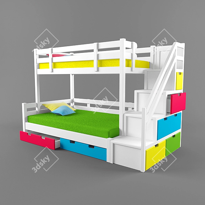 Space-saving Kids Bunk Bed with Storage Drawers 3D model image 1