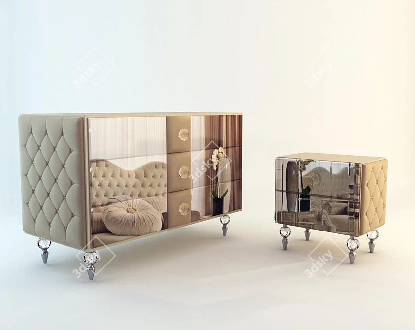 Luxury Velvet-Clad Dolfi Bedside & Chest: L1311 & L1310 3D model image 1
