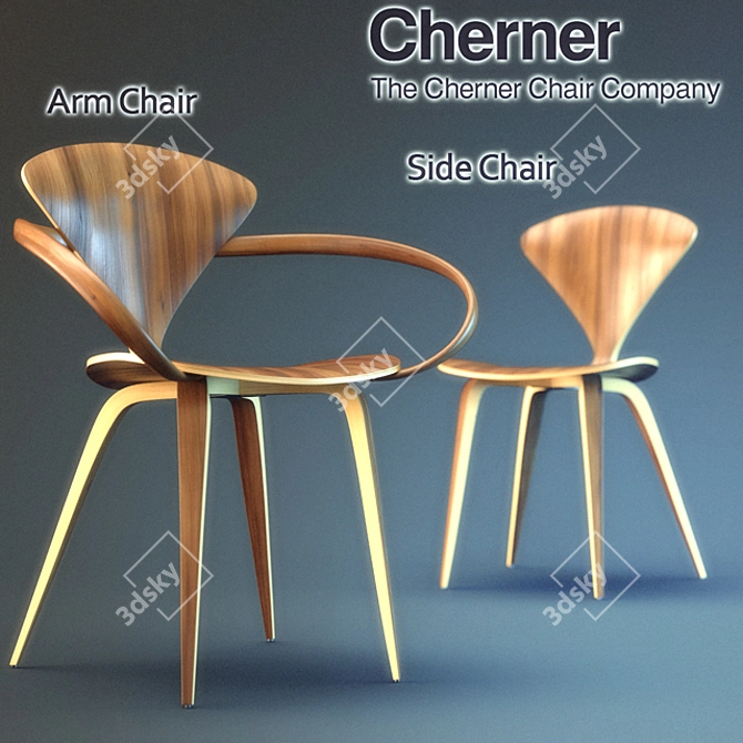 Cherner Arm & Side Chair Set 3D model image 1