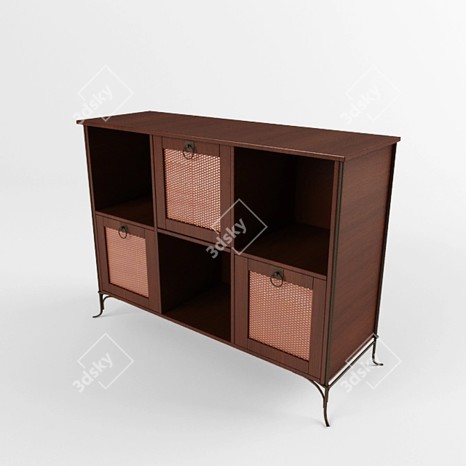 Elegant Rattan & Metal Cabinet 3D model image 1