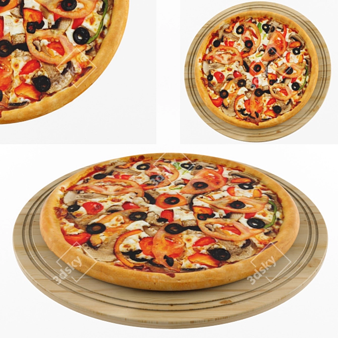 Realistic Olive Pizza: V-ray Displacement & Textured in FBX, MAX, OBJ 3D model image 1