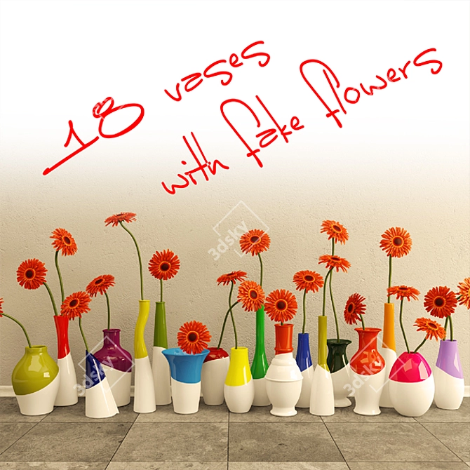 Title: 18 Piece Faux Flower Vases 3D model image 1