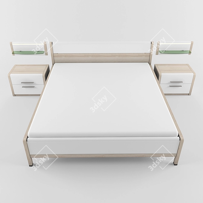 "ESTE Dyatkovo Collection: Bed, Nightstand, Shelf - Coimbra/White Gloss 3D model image 1