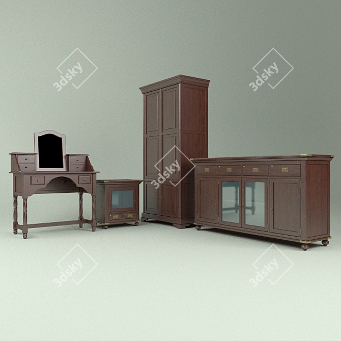 Stylish 3-Piece Bedroom Set 3D model image 1