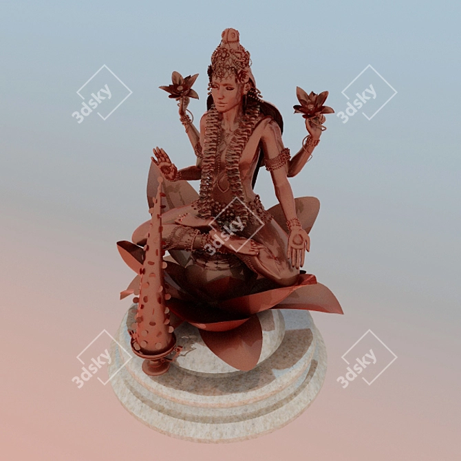 Lakshmi Copper Statue: Goddess of Abundance 3D model image 2