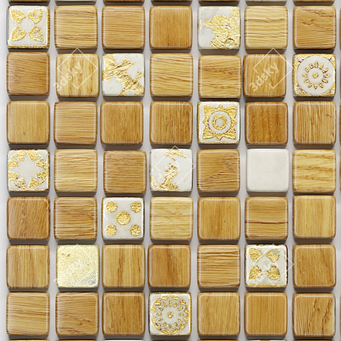 DaVinci Wood and Ceramic Wall Mosaic 3D model image 2