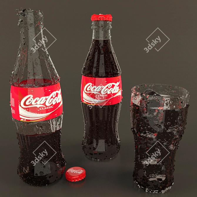 Coca-Cola Water Drops: Glass & Bottle 3D model image 1