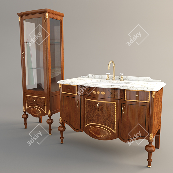 Italian VERSAILLES Furniture: Vitrine & Sink Table 3D model image 1