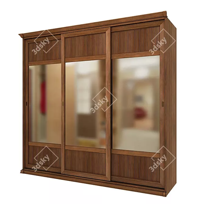 Classic Walnut Antique Wardrobe 3D model image 1